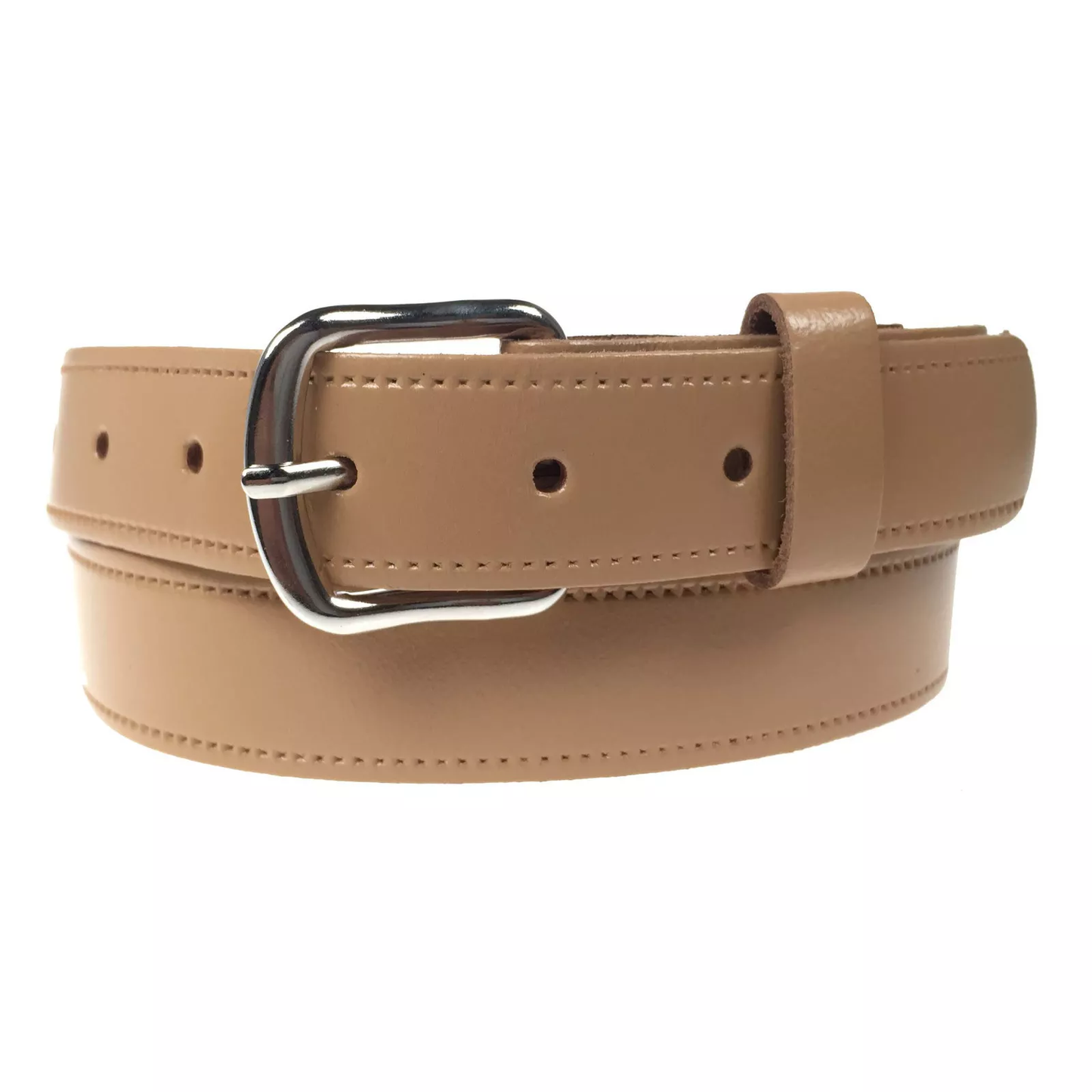 1.25" (30mm) Beige Leather Belt Curved Silver Buckle