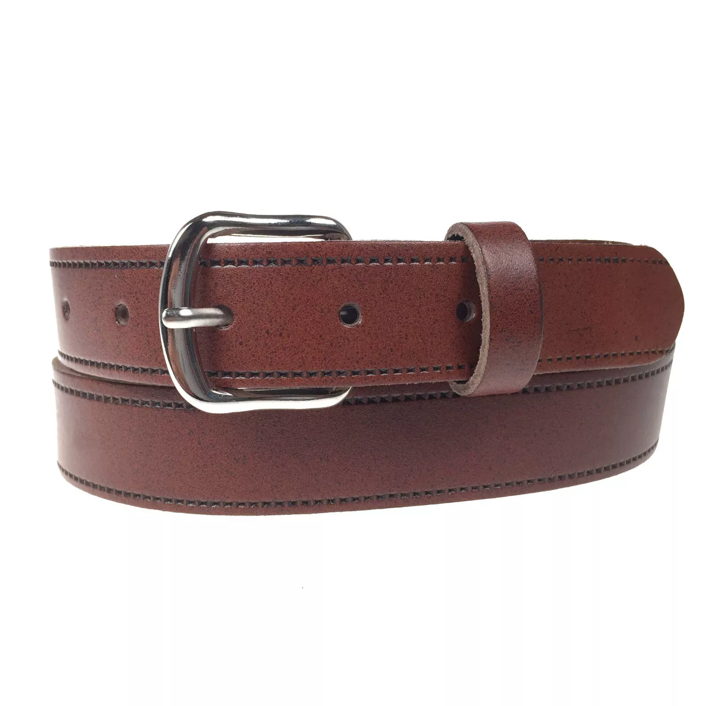 1.25" (30mm) Tan Leather Belt Curved Silver Buckle