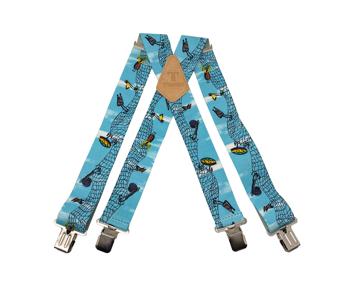 Trout Fish Blue 2" Wide Suspenders Extra Strong Made in America