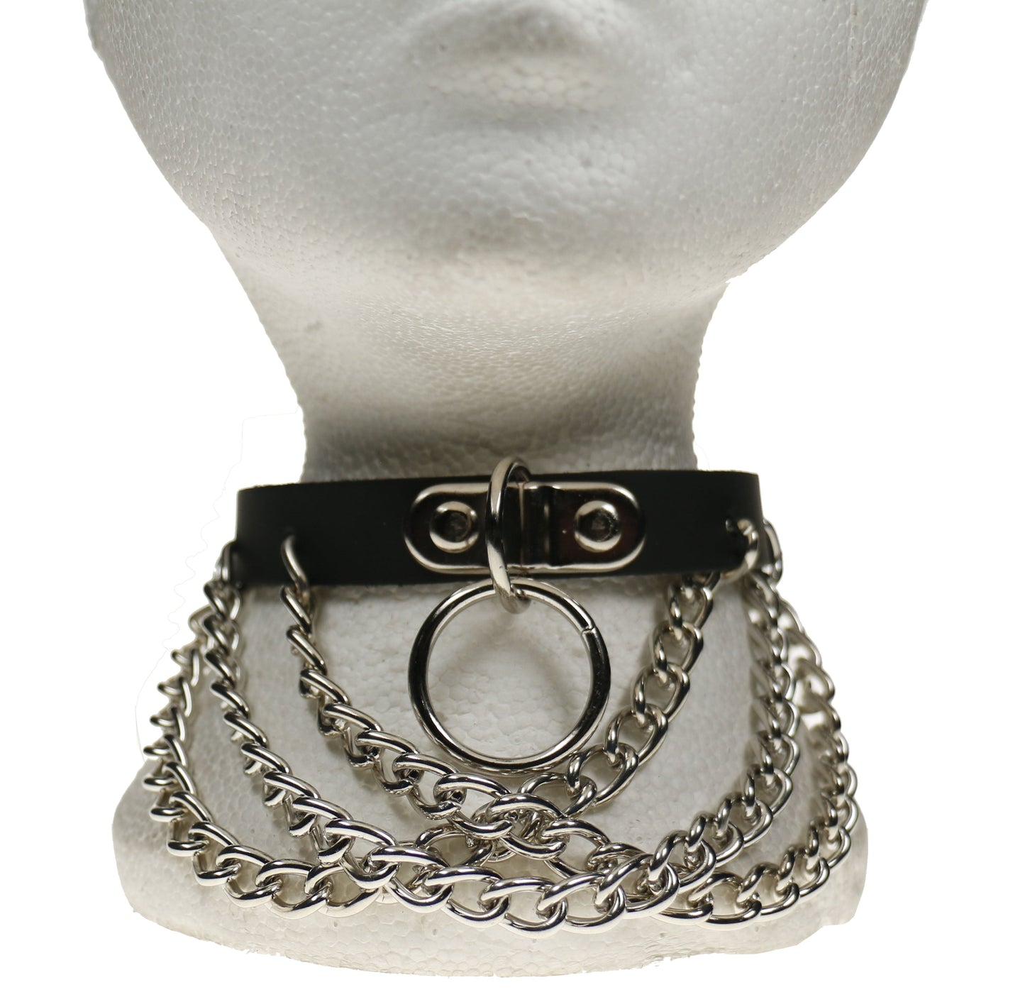 NB280 1 Row Handle Plate with Overlapping Chain Design Leather Choker