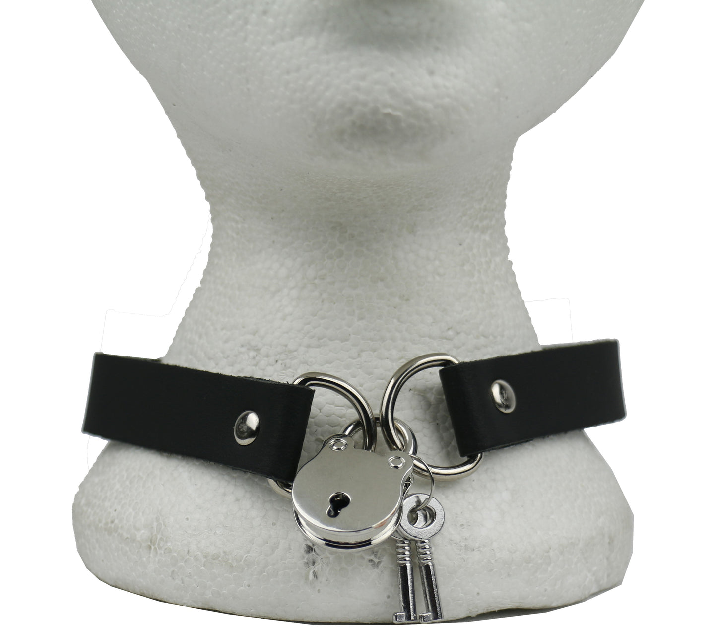 NB285 mm Leather Choker w/D Rings and Padlock