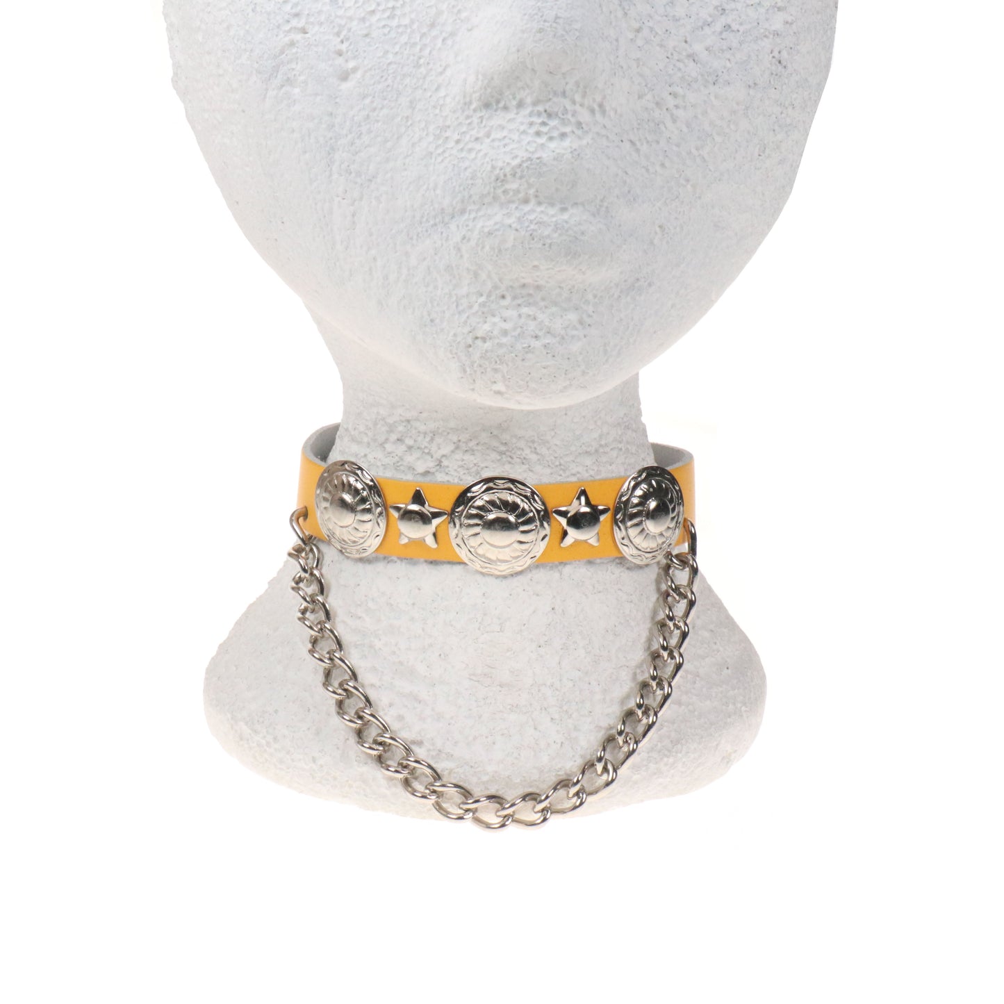 NB336A 1 ROW CIRCLE AND SMALL STAR W/ CHAIN Yellow Leather Choker