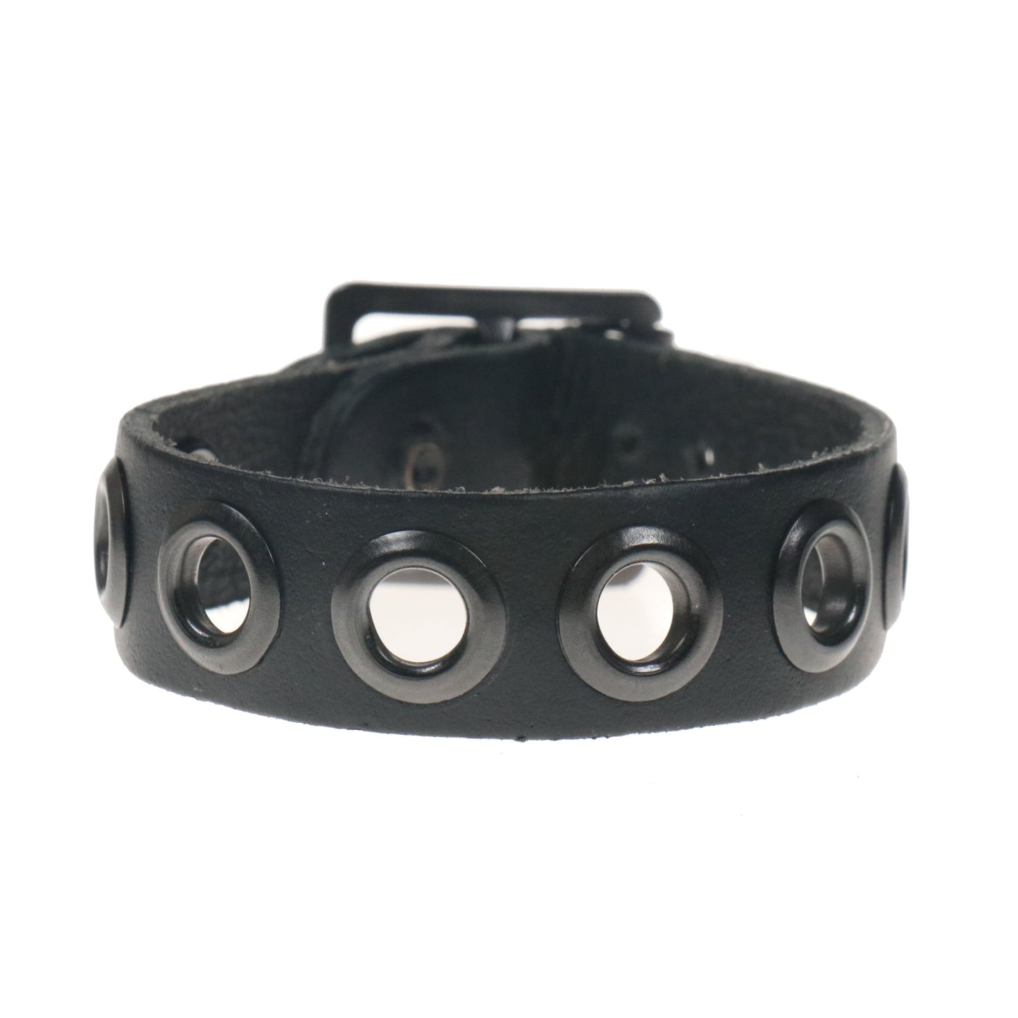 WB025 1 Row Black Eyelet Leather Wristband - Black