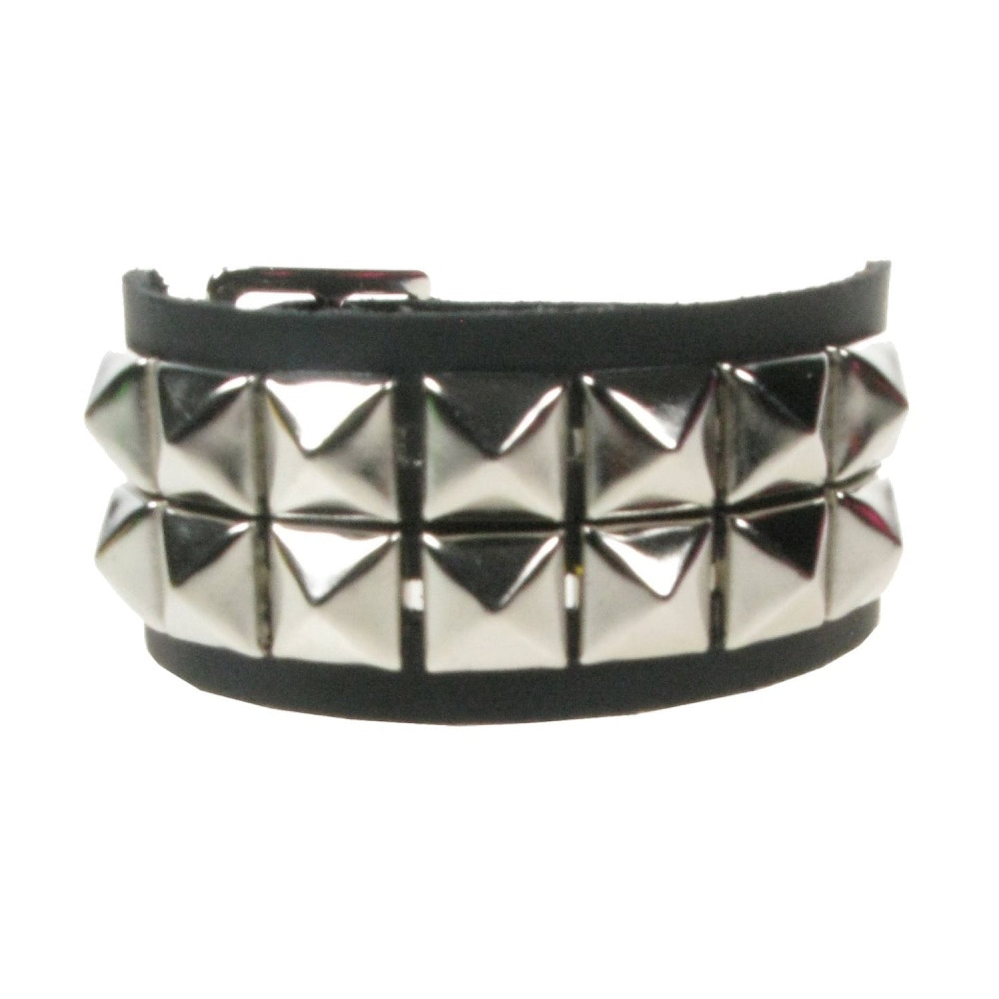 WB101 1 Row Small Pyramid Leather Wristband - Black