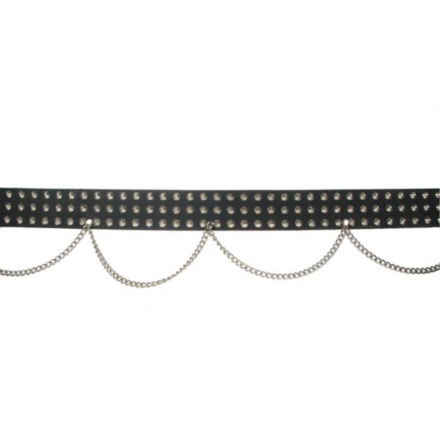 B015 - 51mm 3 Row Conical and Chain Leather Belt - Black