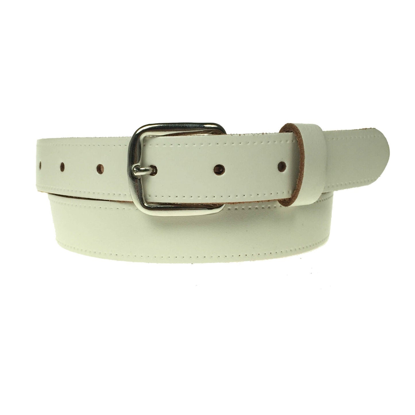1" (25mm) Cream Leather Belt Silver Buckle