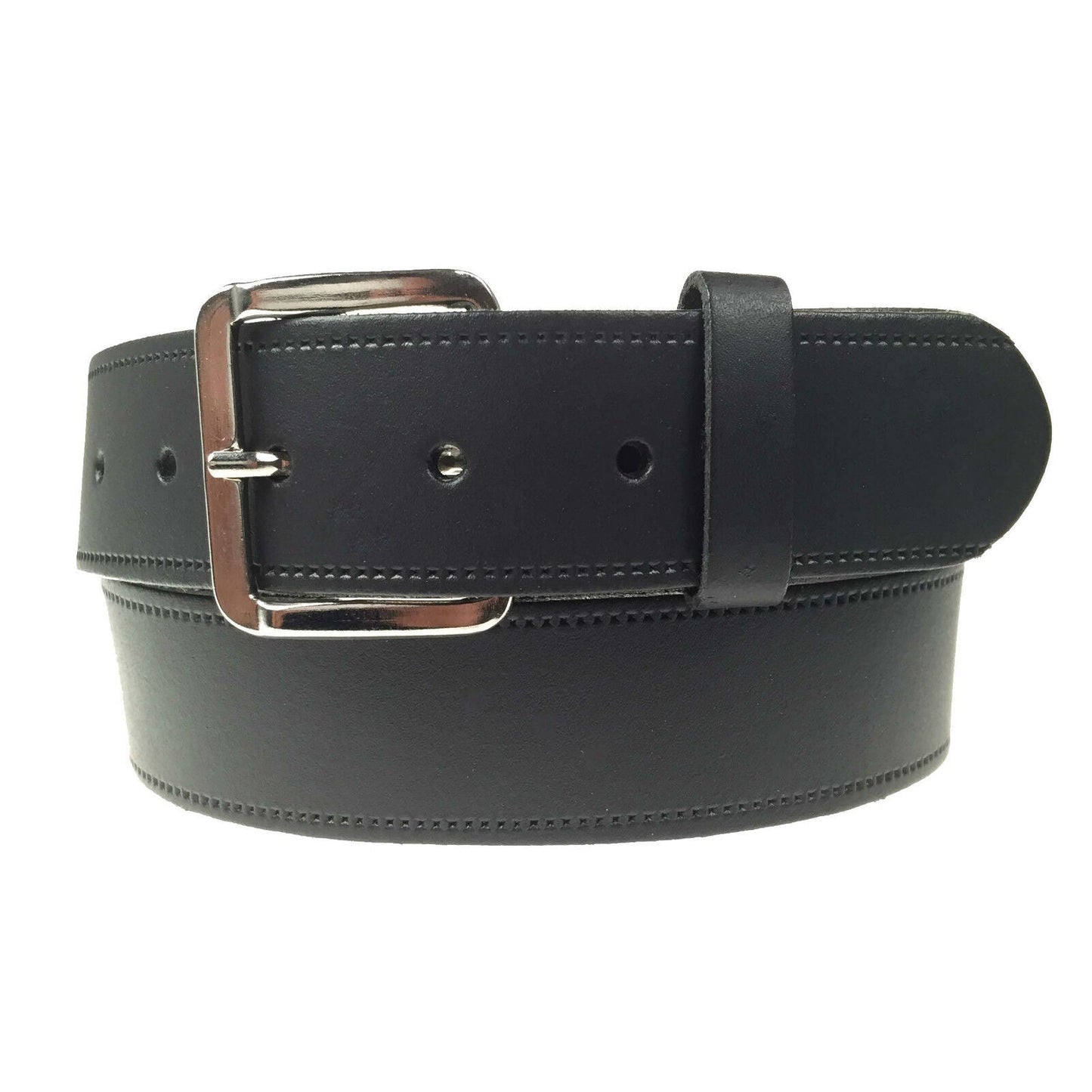 1.5" (38mm) Black Leather Belt Silver Buckle