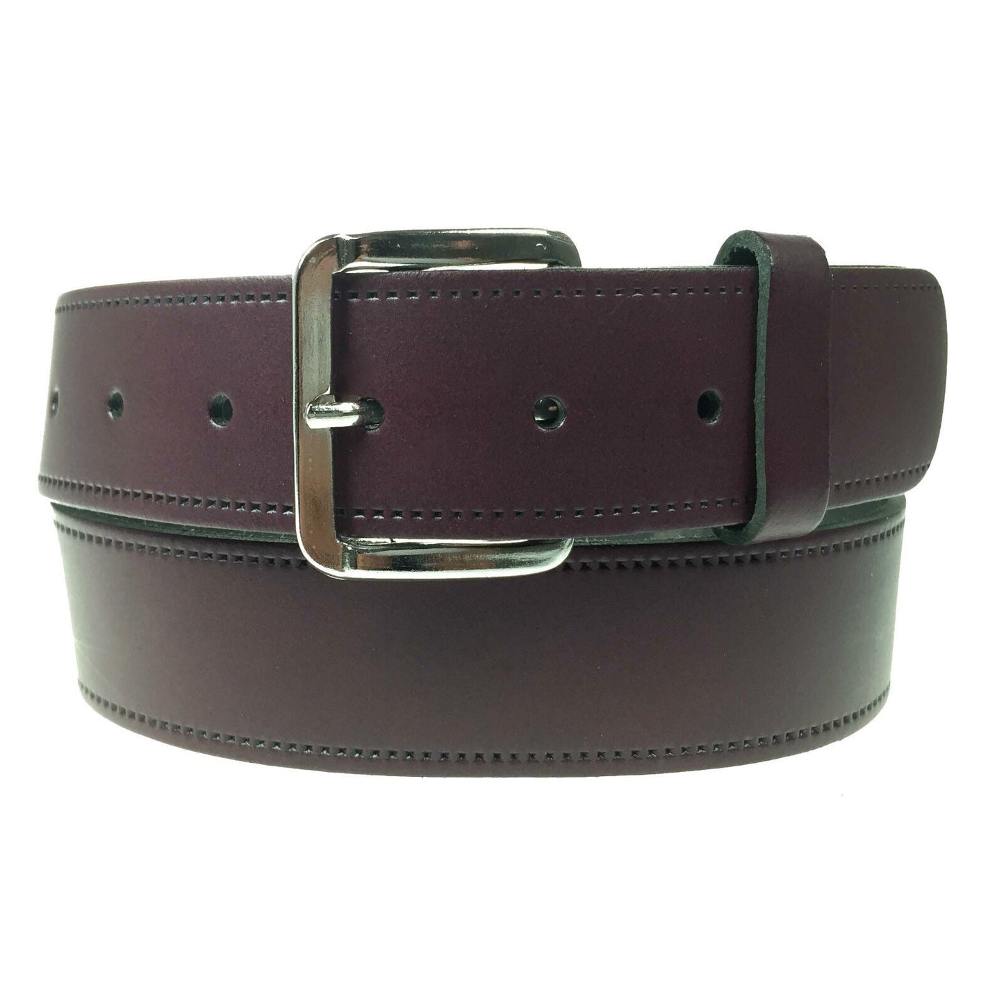 1.5" (38mm) Burgundy Leather Belt Silver Buckle