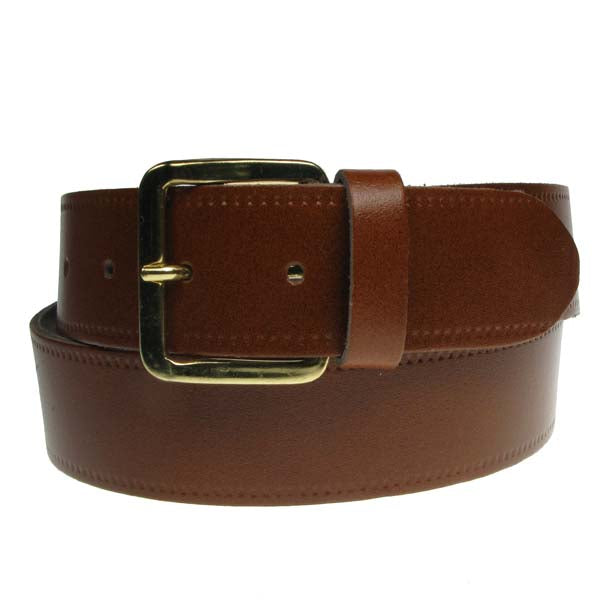 1.5" (38mm) Tan Leather Belt Gold Buckle