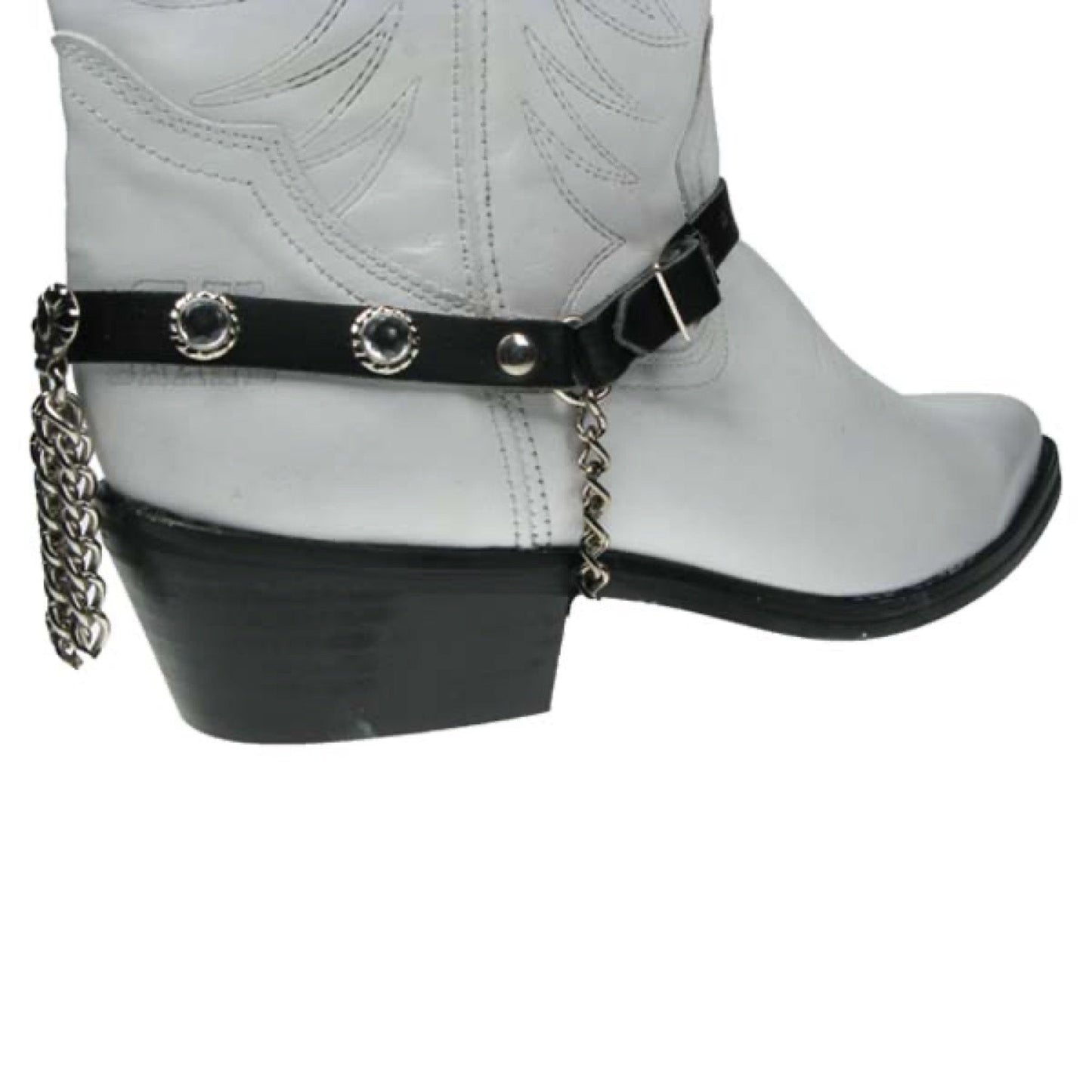 BS020 - 1 Row Diamonte w/Chains 1/2" - Leather Bootstrap
