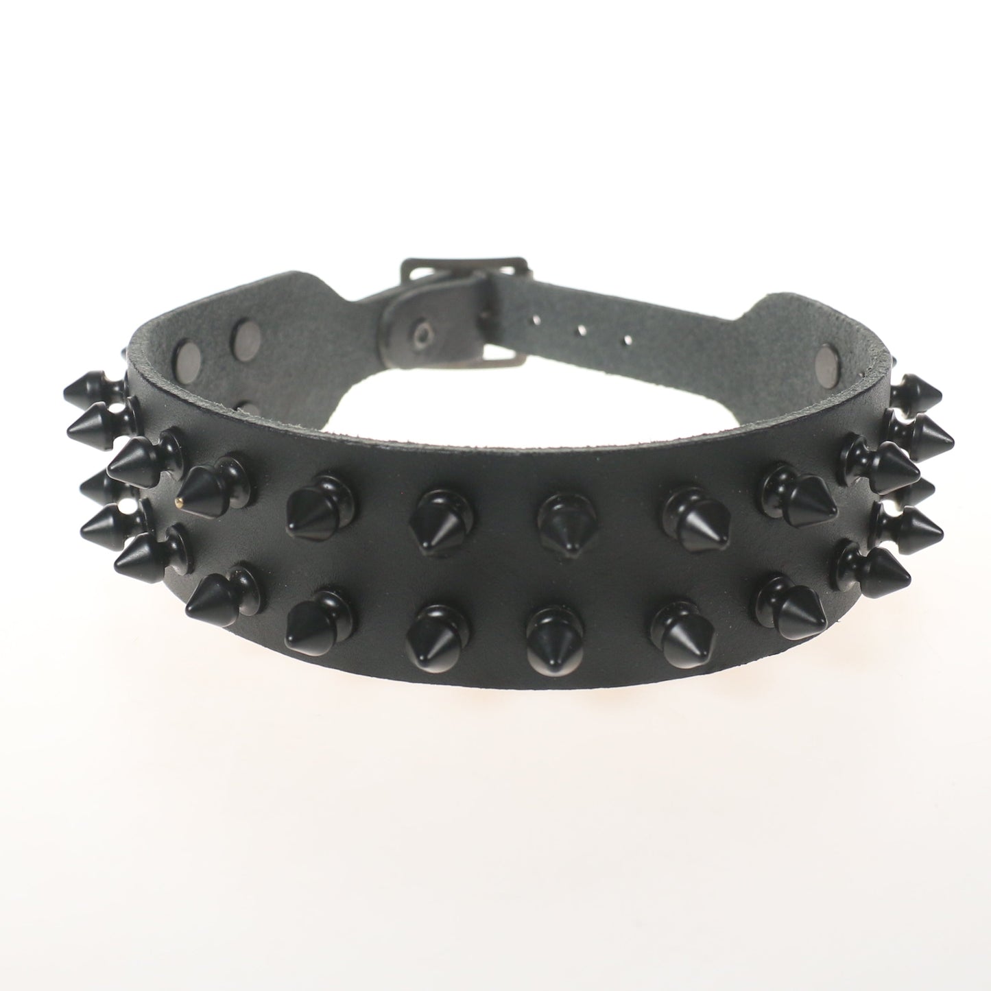 NB006-BLK NB006 - 2 Row BLACK Spike LEATHER Choker