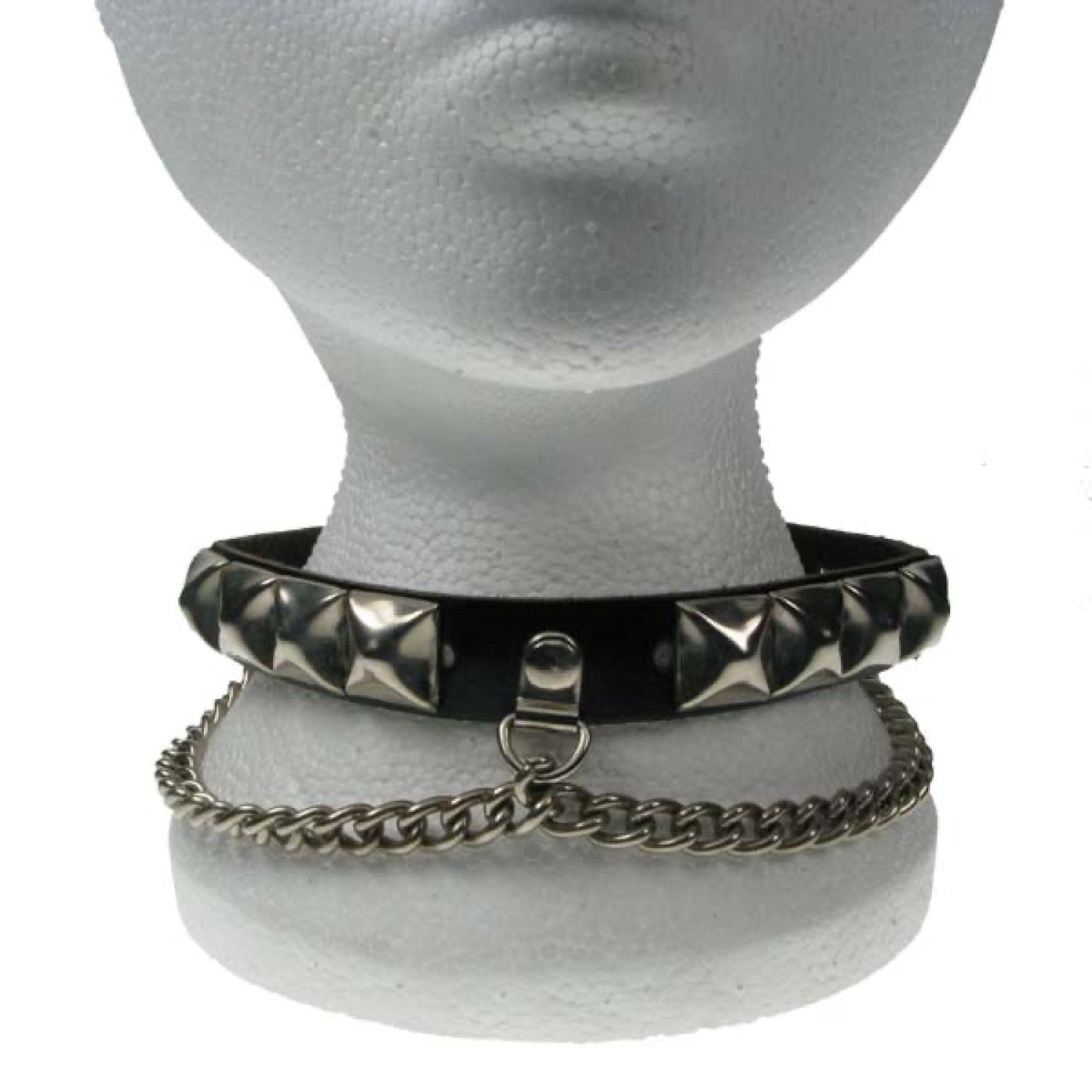 NB049 1 Row Pyramid and Chain Leather Choker