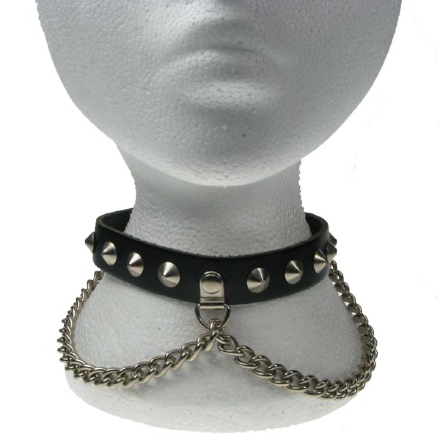 NB052 1 Row Conical and Chain Leather Choker