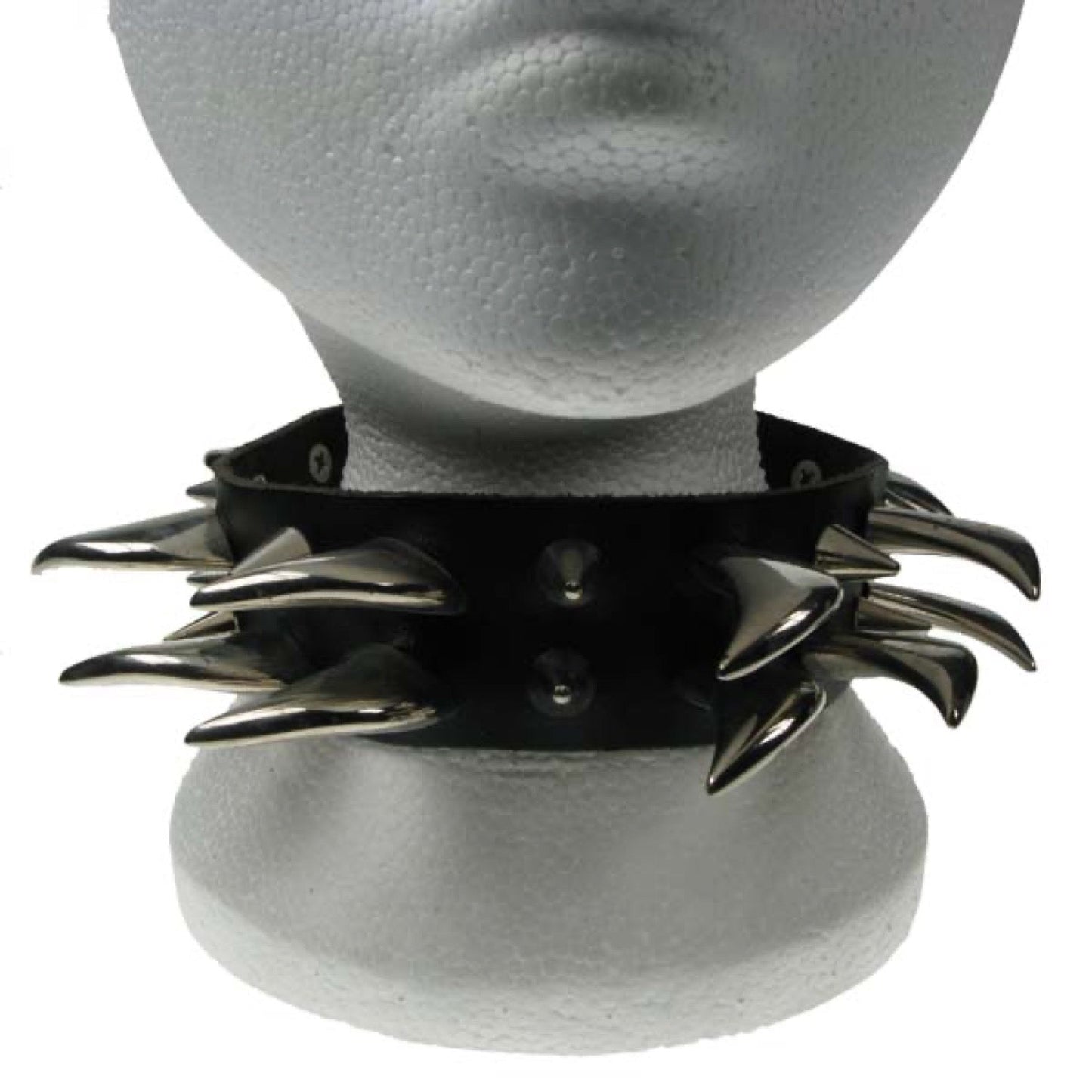 NB111 2 Row Saber Tooth and Small Cone Spike Leather Choker