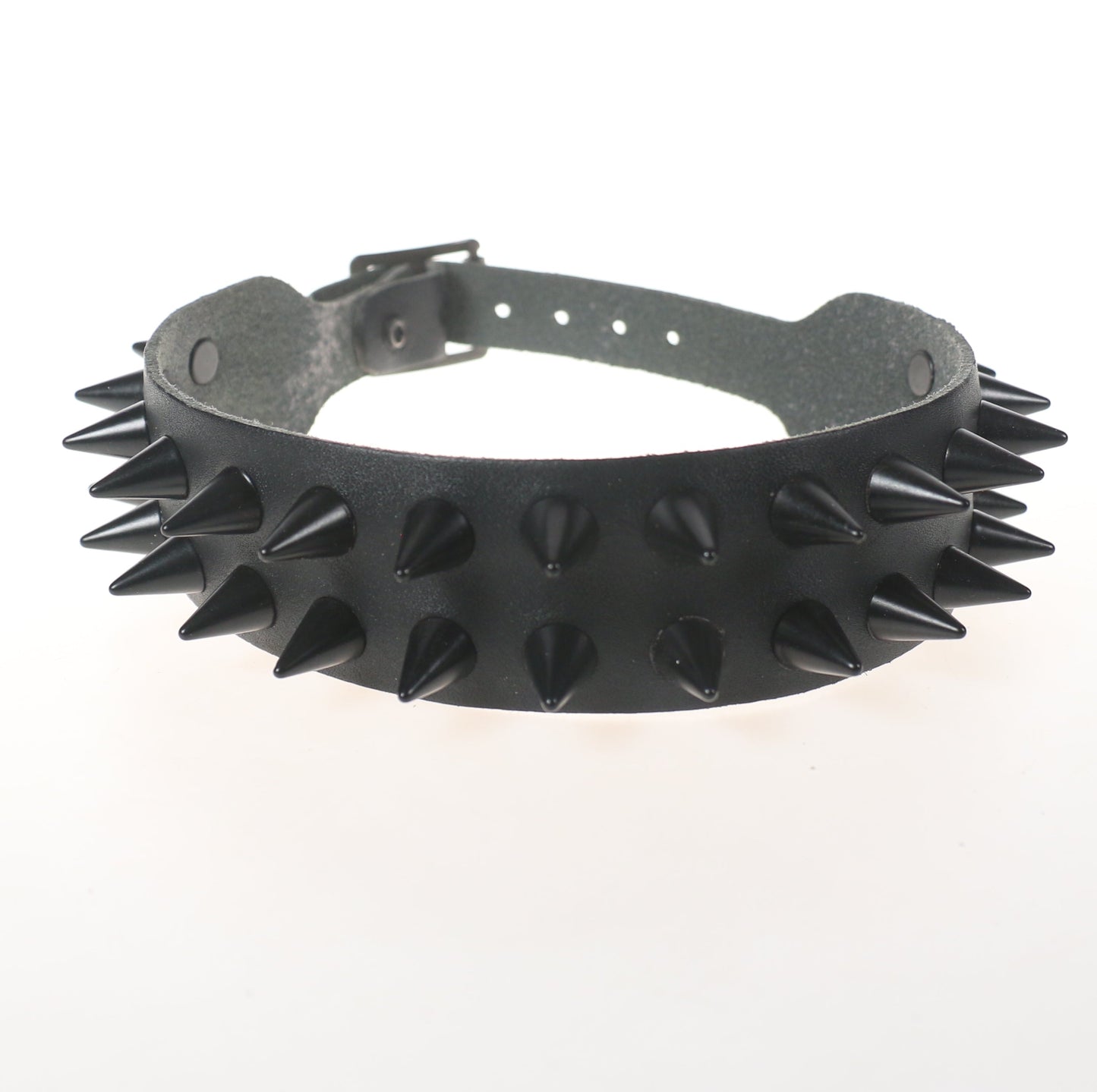 NB123-BLK 2 Row Black Cone Leather Choker