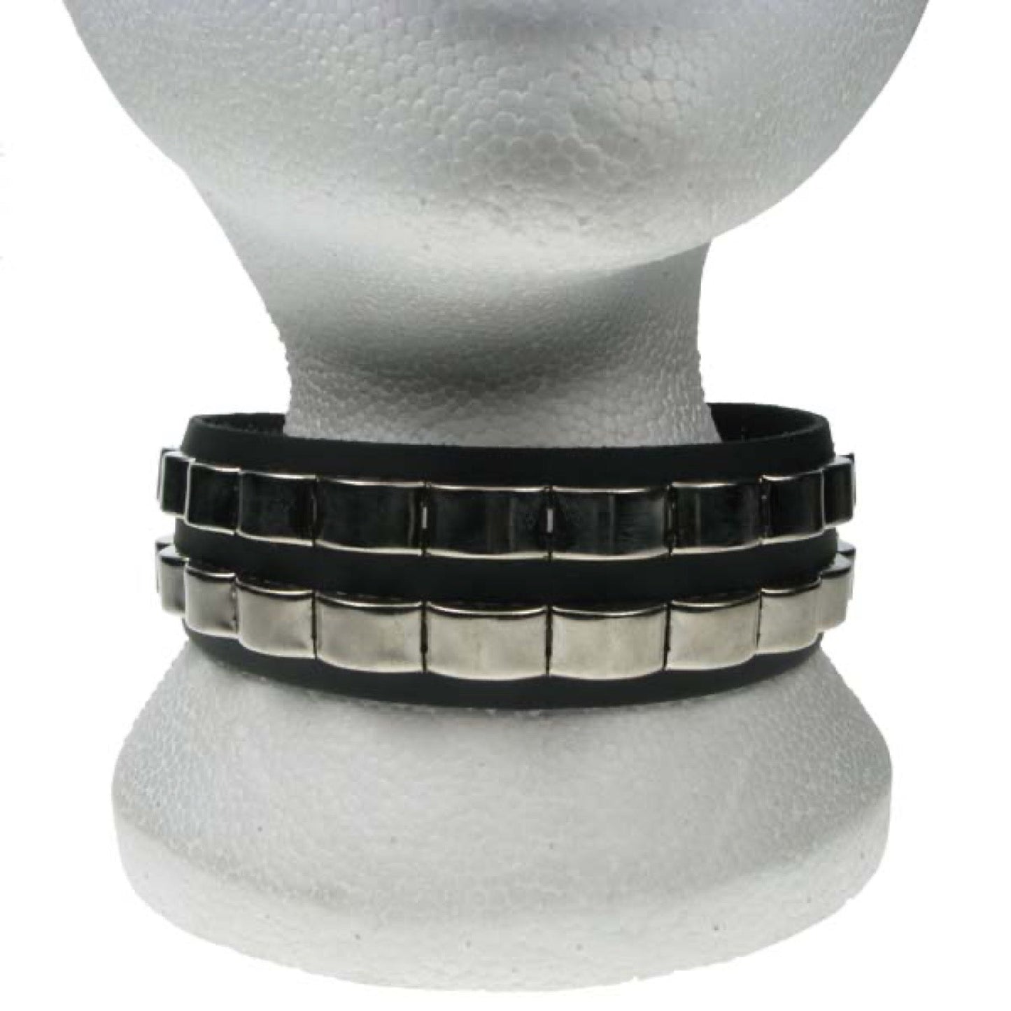 NB148 2 Row curved ring Leather Choker