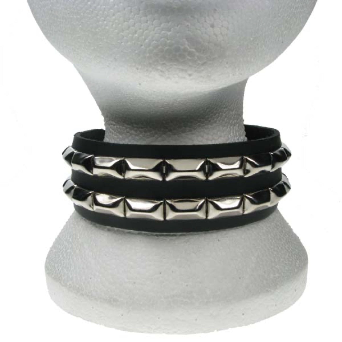 NB156 2 Row squashed Pyramid Leather Choker