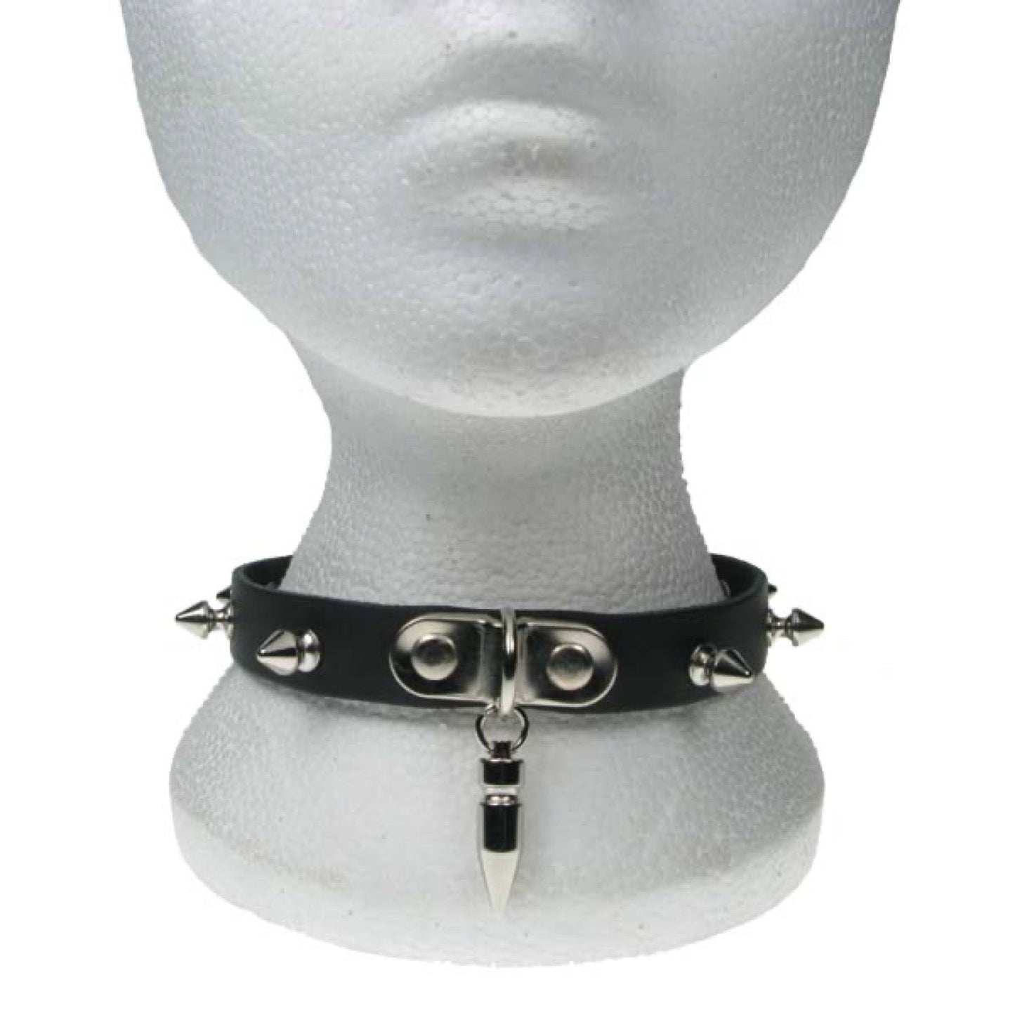 NB167 1 Row Spike with medium Spike in middle Leather Choker