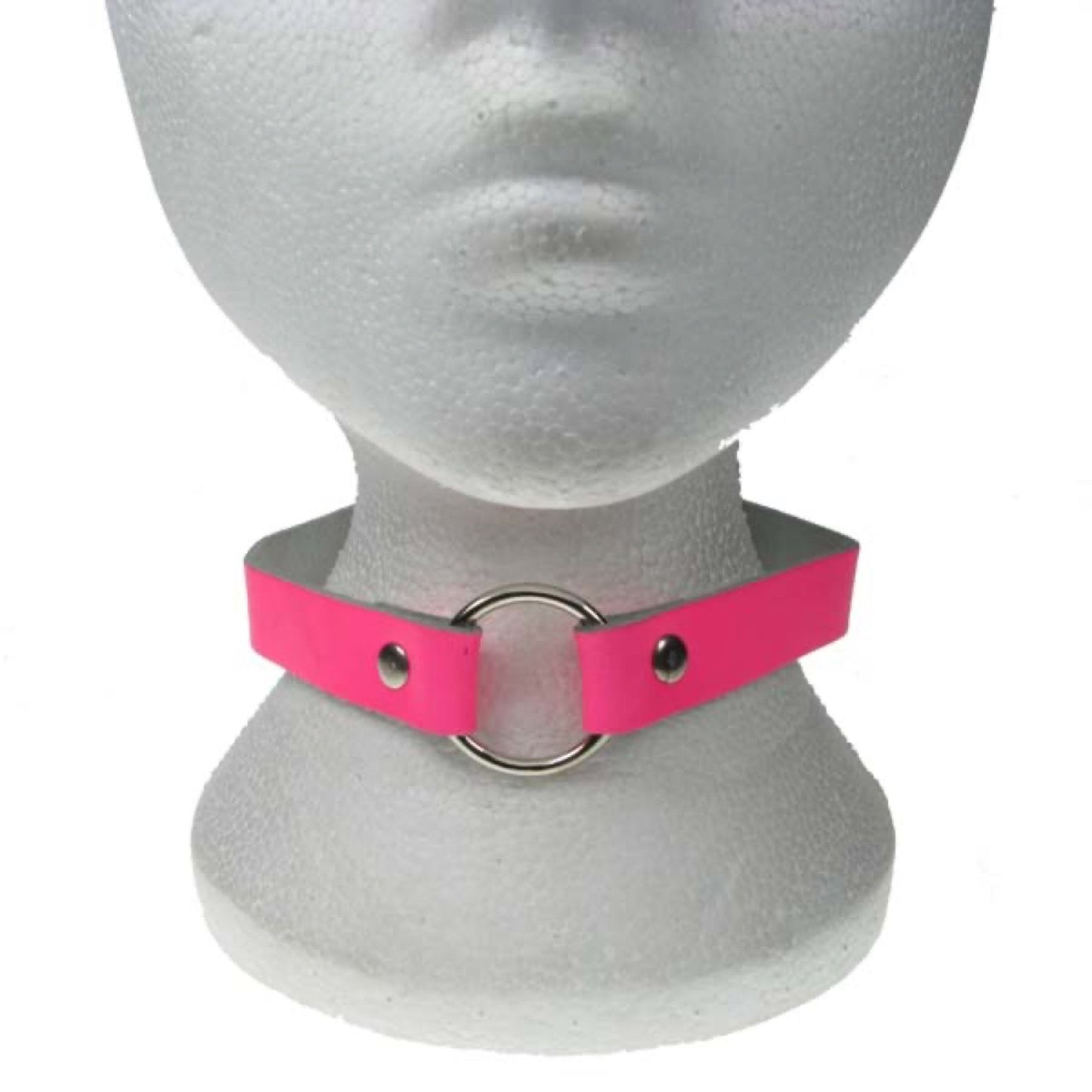 NB175 1 Row pink Choker with 1 small ring Leather Choker - F.Pink