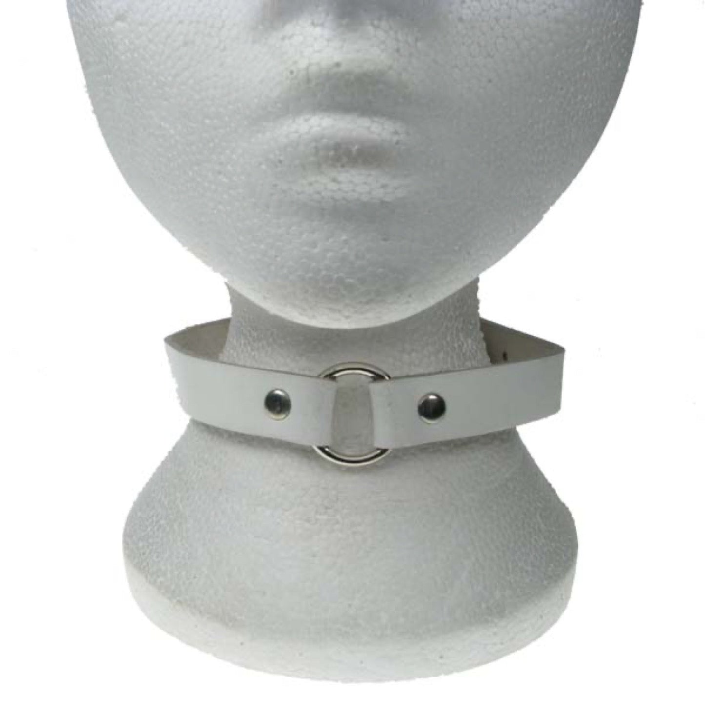 NB176 1 Row white Choker with 1 small ring Leather Choker - White
