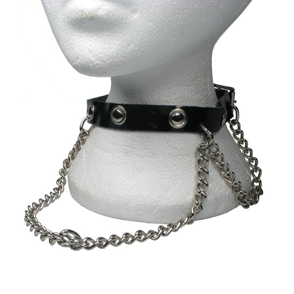 NB180 3 Chains hanging with Round Fittings 1 Row Leather Choker