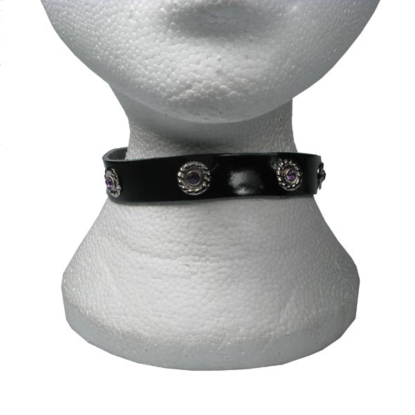 NB181 Lilac Jewel Fittings 1 Row Leather Leather Choker - Black