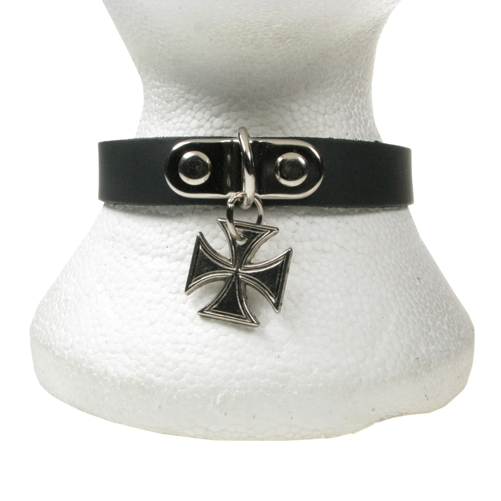 NB222 1 Row German Cross Leather Choker