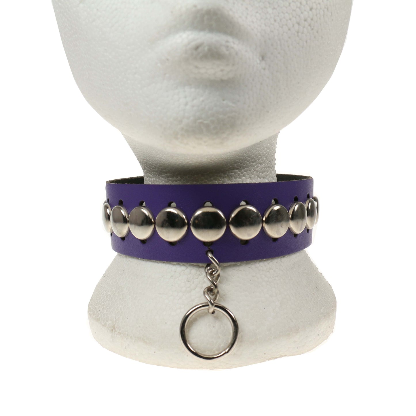 NB235 2 Row Purple Rounded Metal Fitting and Hanging Small Ring Leather Choker - Purple