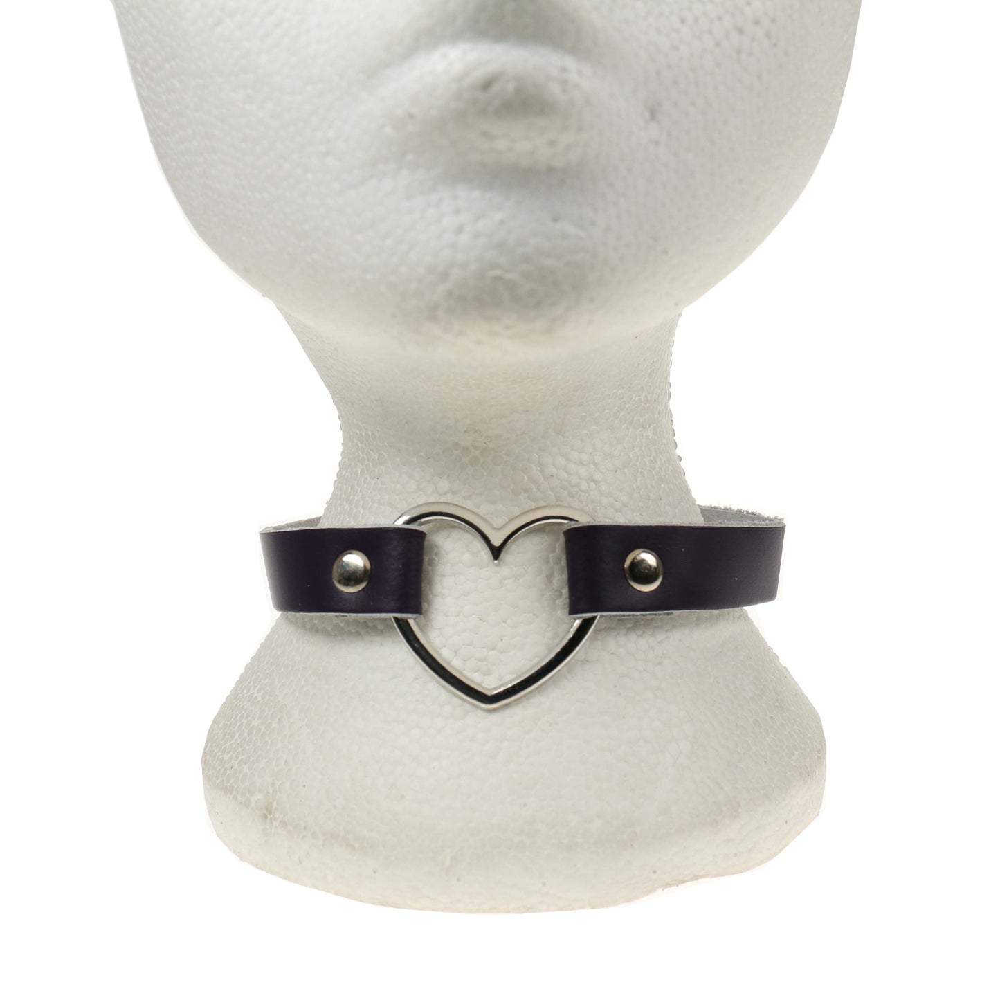 NB245H 1 Row Heart Fitting Leather Choker VIOLET