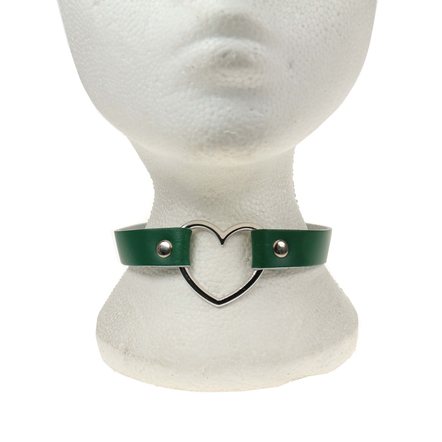 NB245J 1 Row Heart Fitting Leather Choker GREEN