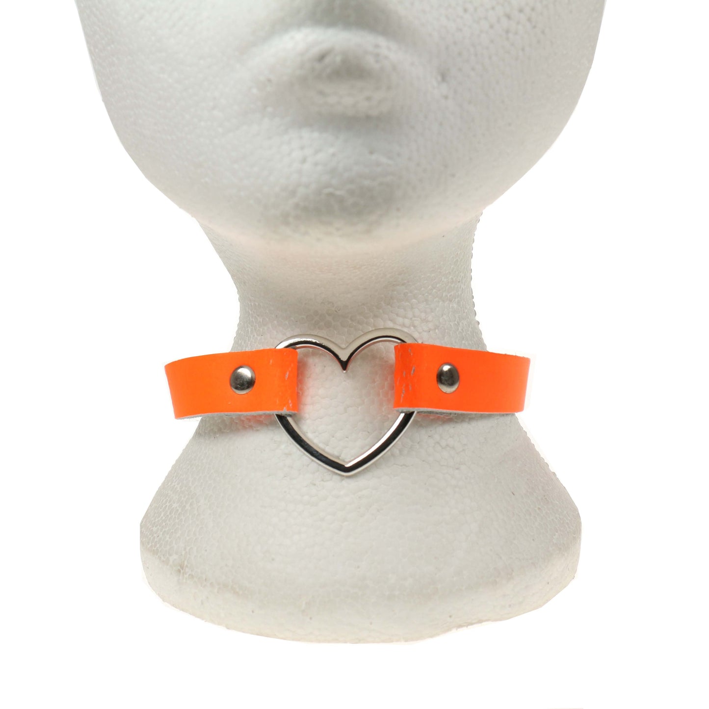 NB245L 1 Row Heart Fitting Leather Choker FL ORANGE