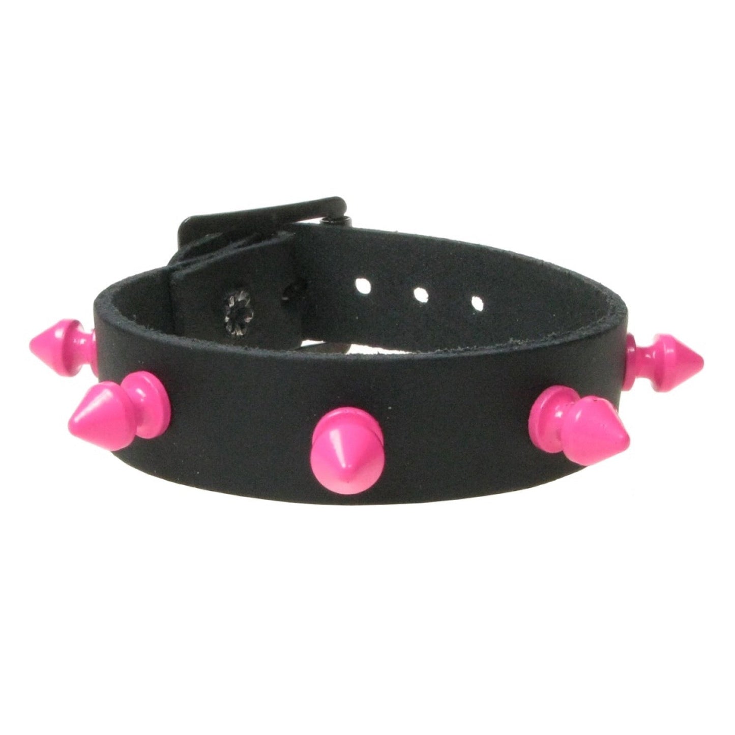 WB015C 1 ROW SPIKE PINK WRISTBAND - BLACK