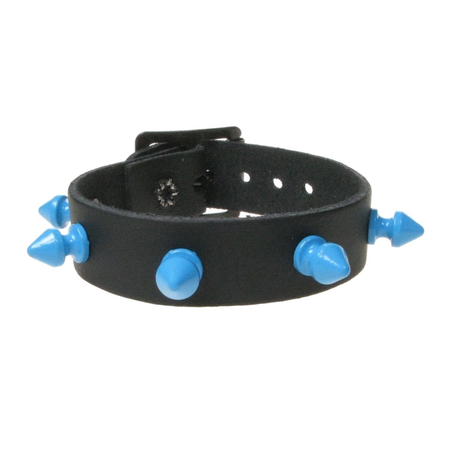 WB015D 1 ROW SPIKE BLUE WRISTBAND - BLACK