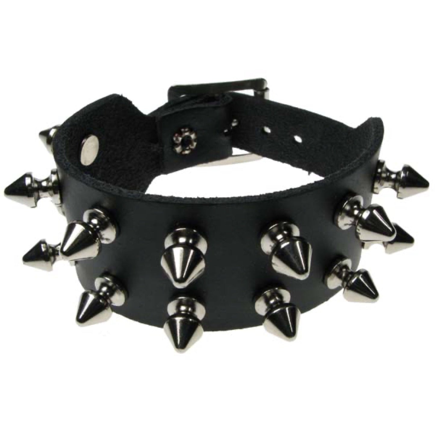 WB016 2 Row Spike Leather Wristband - Black