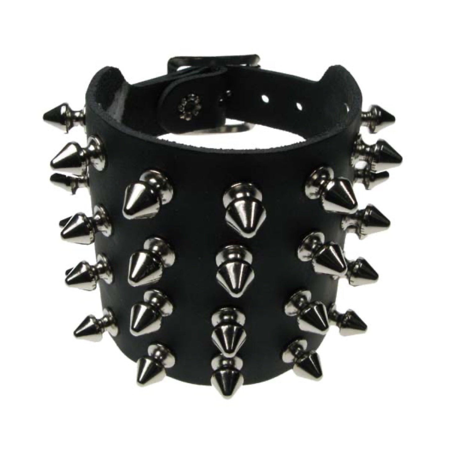 WB018 4 Row Spike Leather Wristband - Black