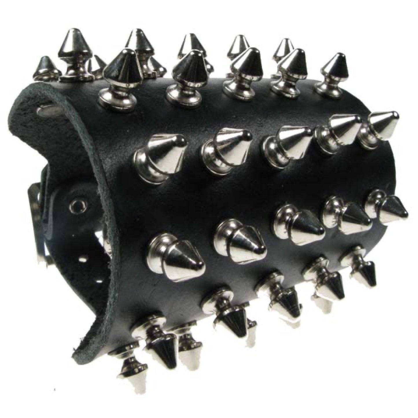 WB019 5 Row Spike Leather Wristband - Black