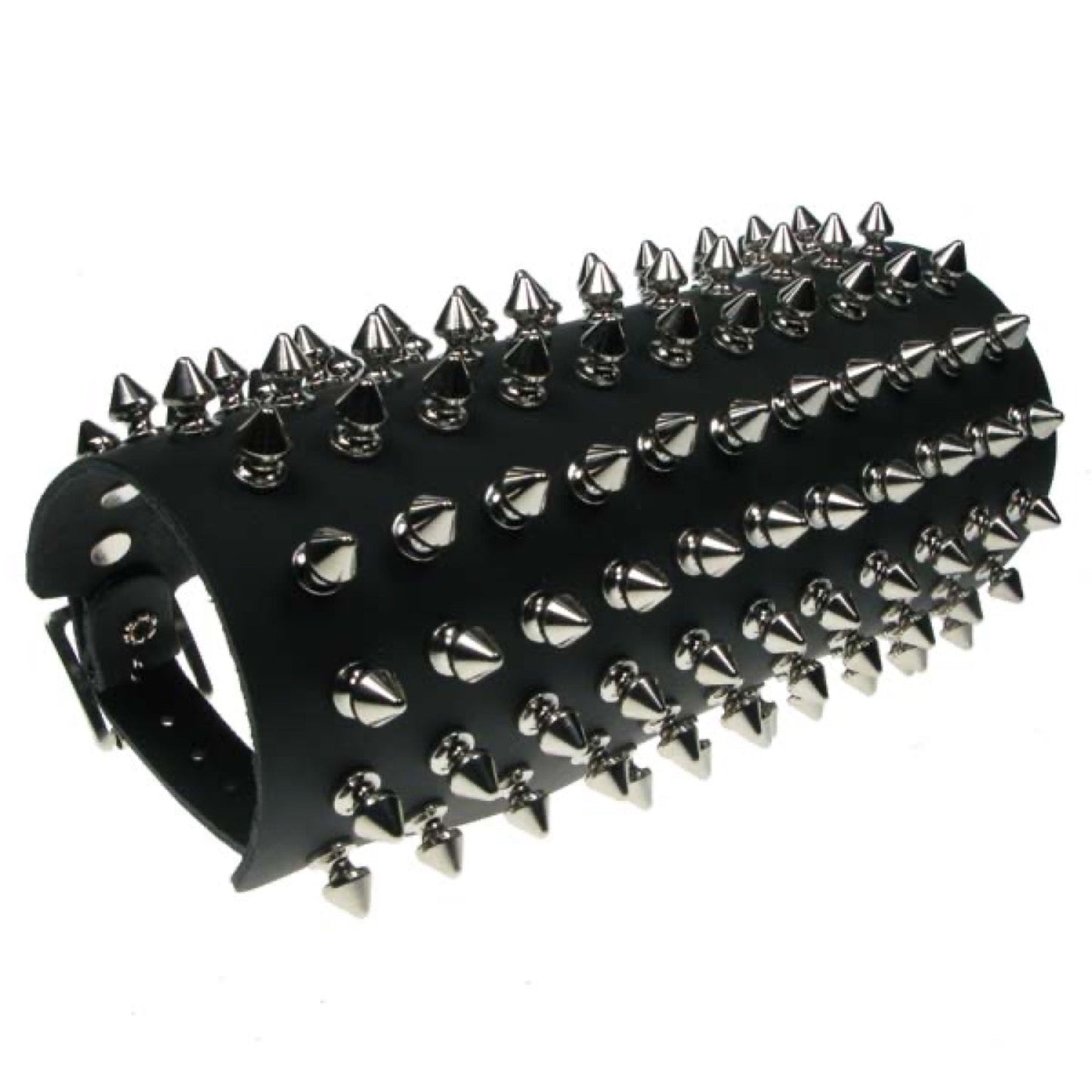 WB021 11 Row Spike Leather Wristband - Black