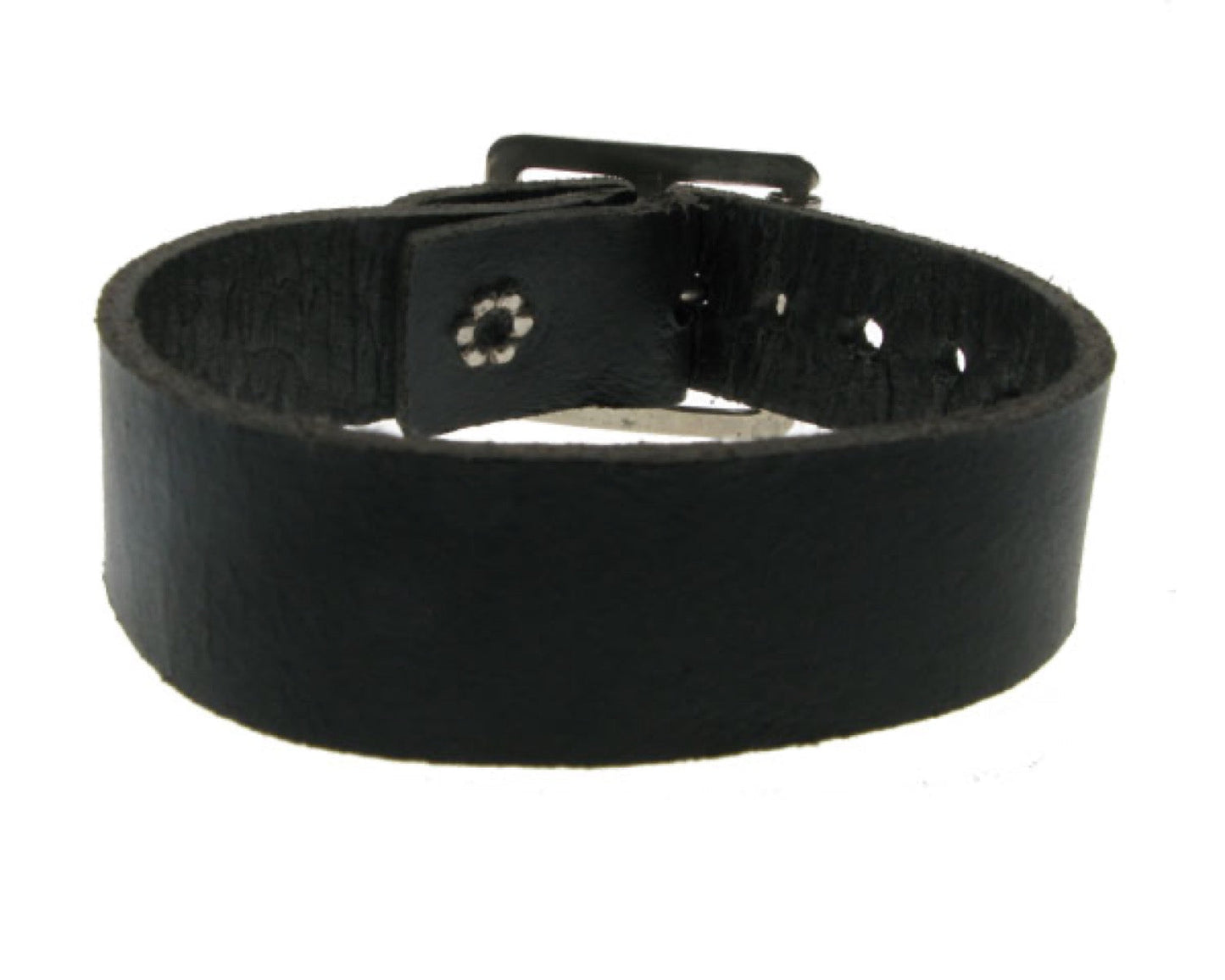 WB028 1 Row Plain Leather Wristband - Black