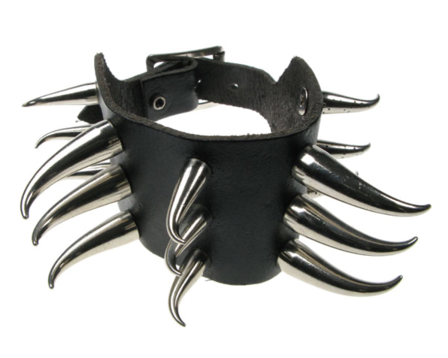 WB072 3 Row Small and Medium Tusk Leather Wristband - Black
