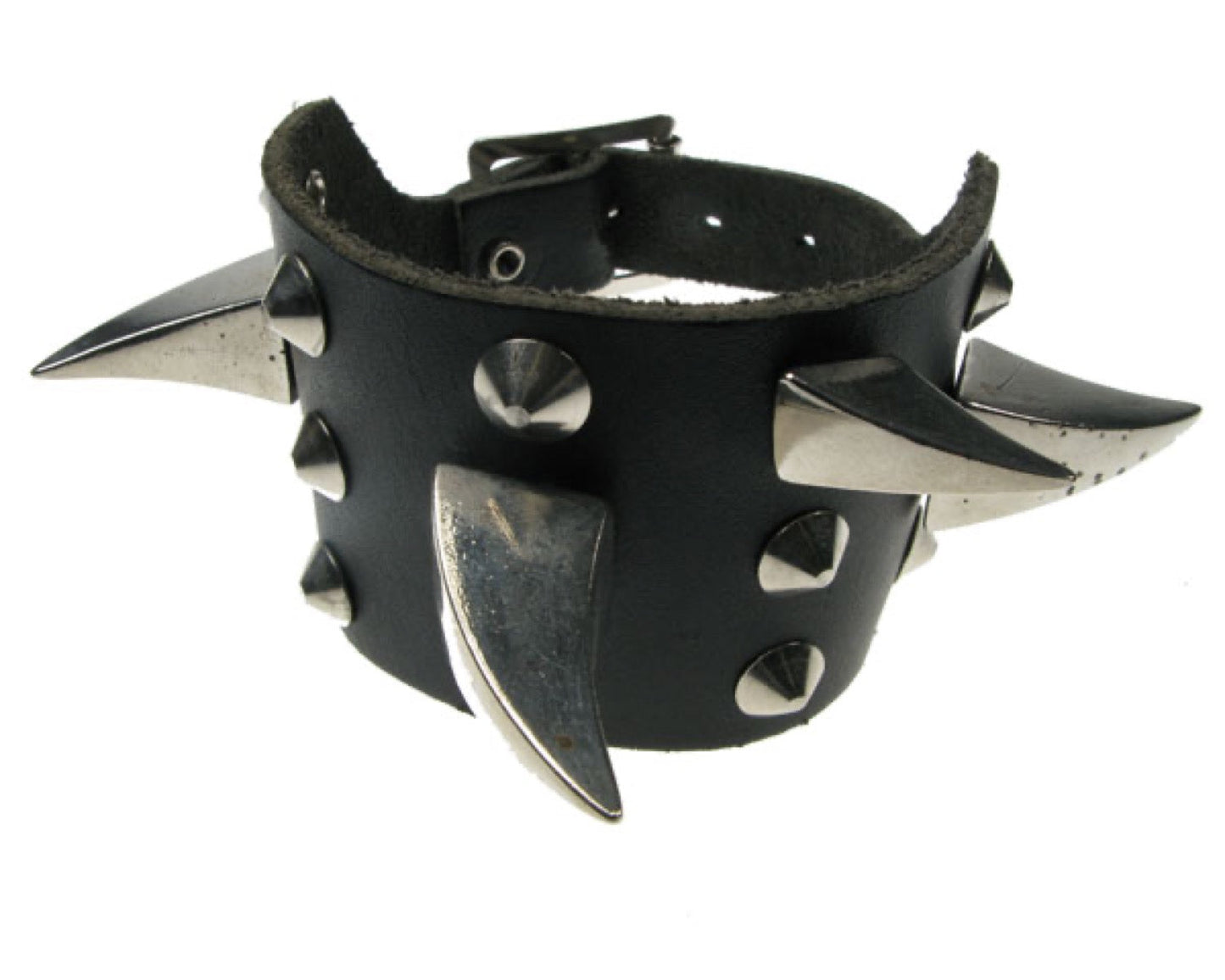 WB074 3 Row Small and Medium Claw with Conical Leather Wristband - Black
