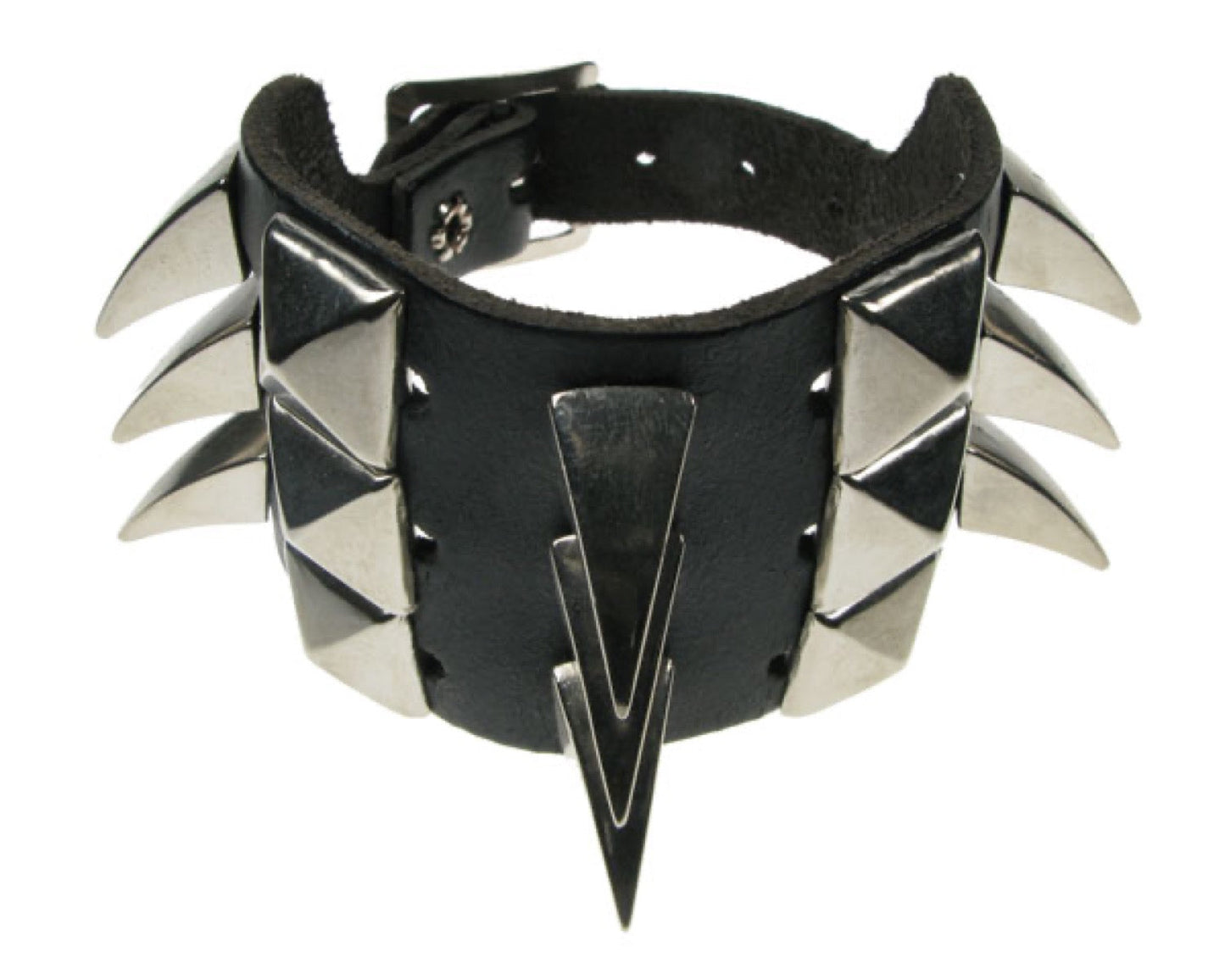 WB079 3 Row New Pyramid and Small Claw Leather Wristband - Black