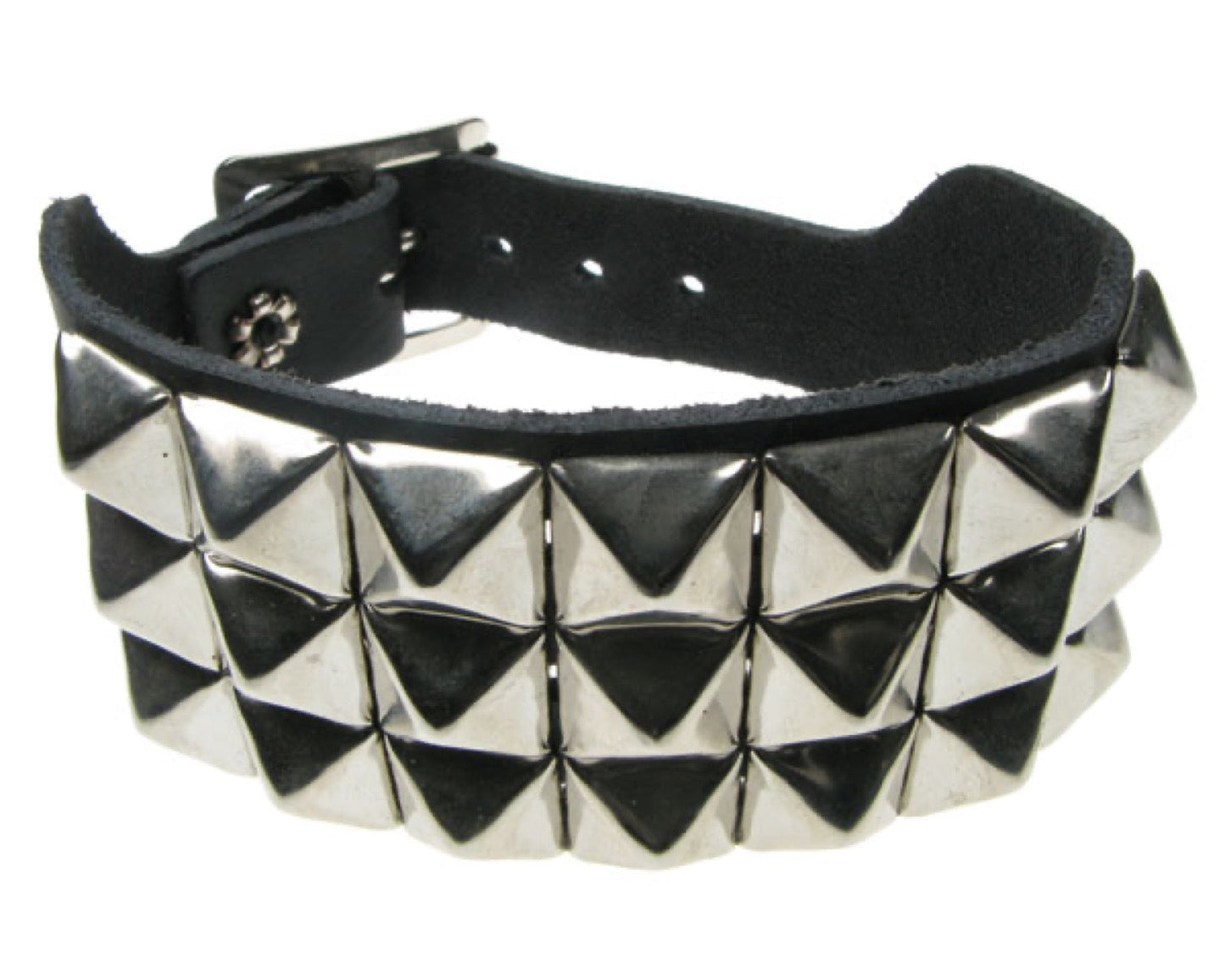 WB103 3 Row Small Pyramid Leather Wristband - Black
