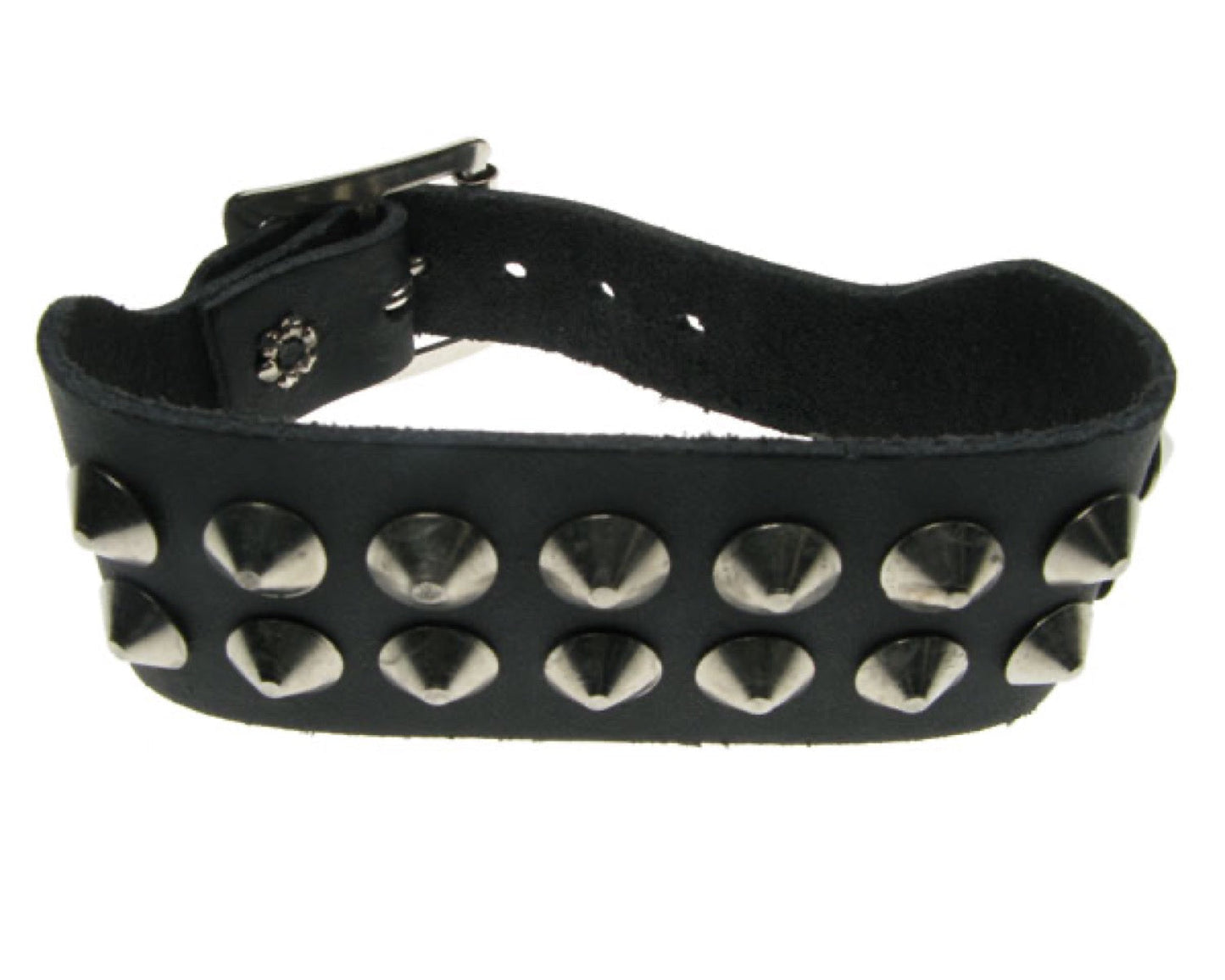 WB110 2 Row Conical Leather Wristband - Black