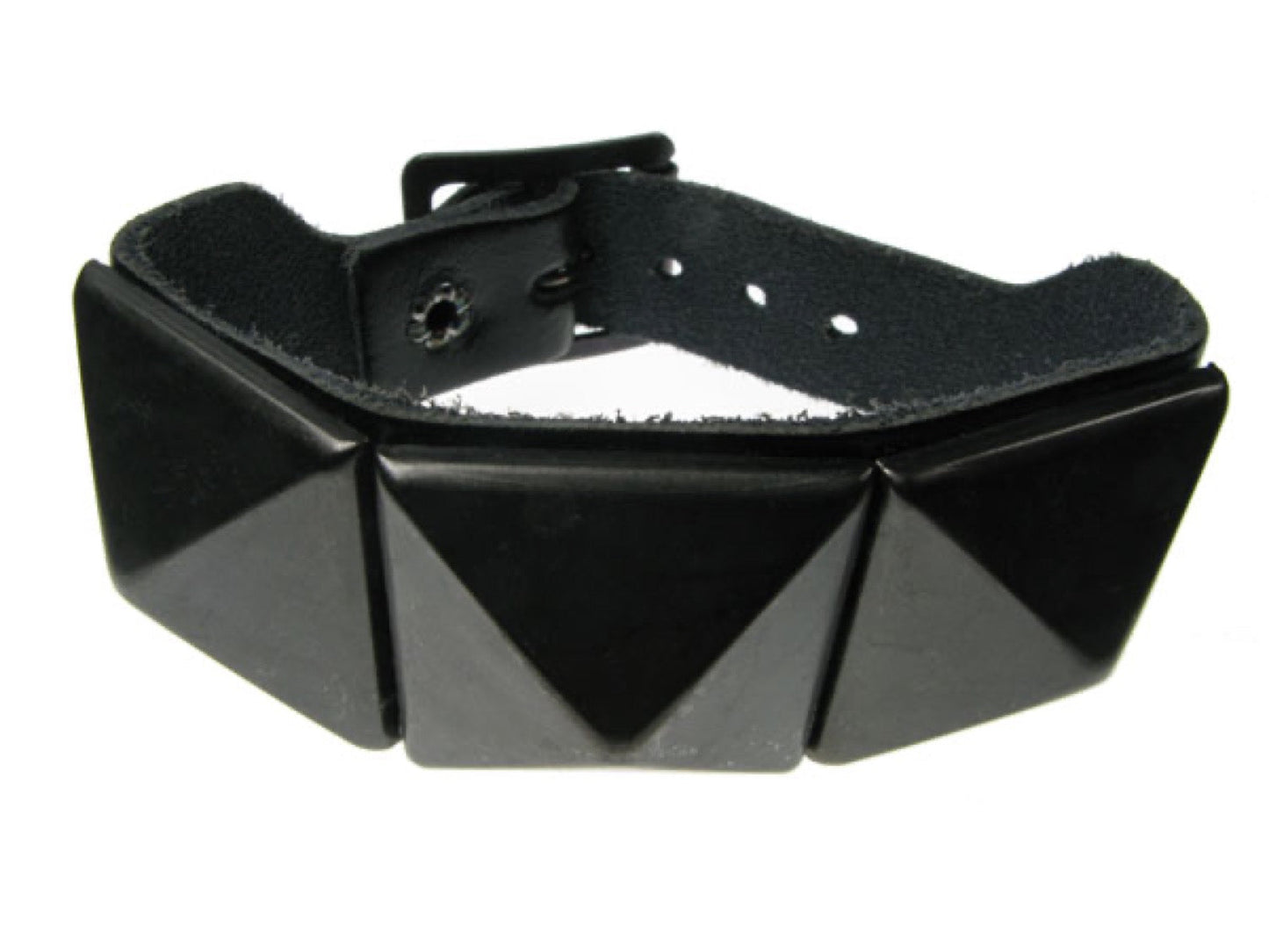 WB125 2 Row width 1 Row Large Black Pyramid Leather Wristband - Black