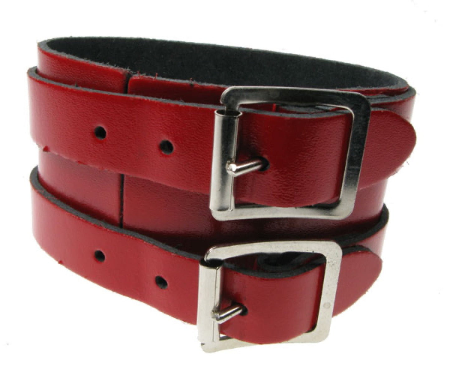 WB140 2 Row Strap Leather Wristband - Red