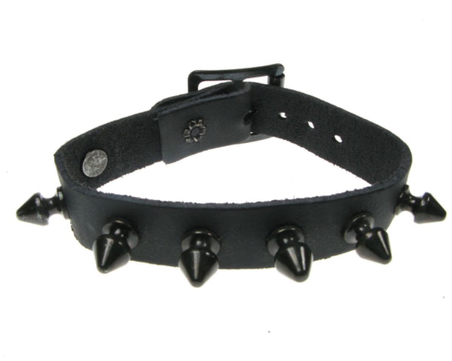 WB148 1 Row Black Spike Leather Wristband - Black
