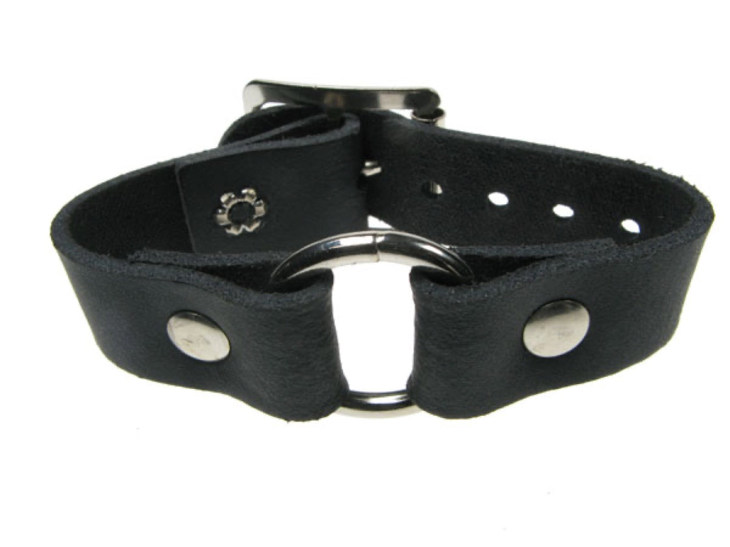 WB155 1 Row Small Ring Join Leather Wristband - Black