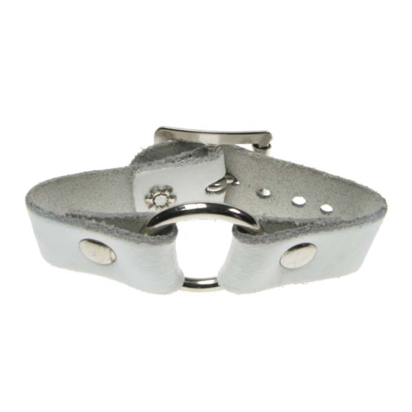 WB155B 1 Row Small Ring Join Leather Wristband - White