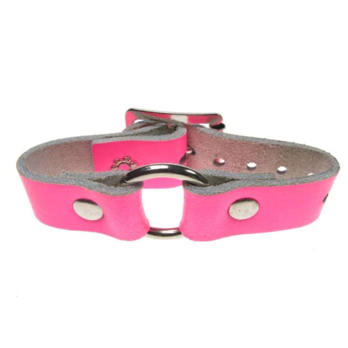 WB155D 1 Row Small Ring Join Leather Wristband - Fluorescent Pink