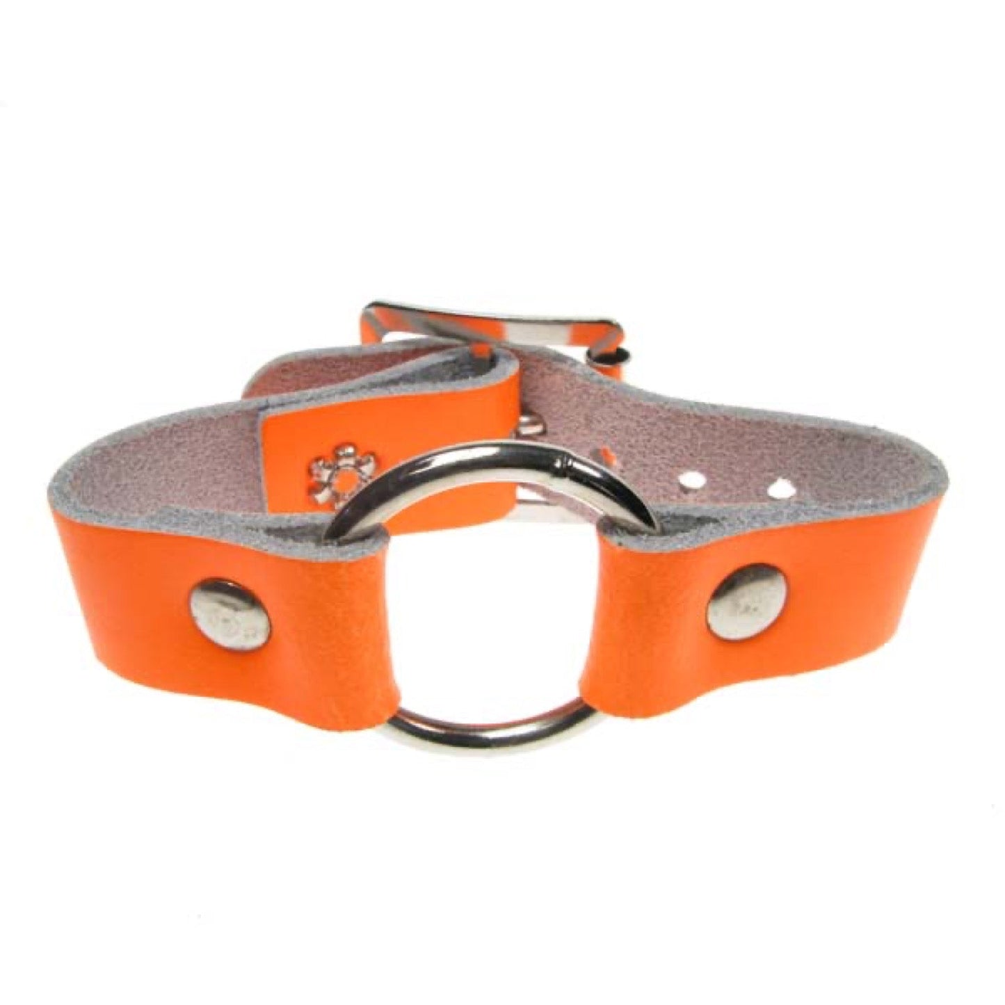 WB155E 1 Row Small Ring Join Leather Wristband - Fluorescent Orange
